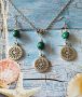 Красиви Бохо обици с камъни Малахит и медальони стилизирани слънца в цвят Сребро , снимка 2
