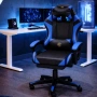 Ергономичен геймърски стол с масажна функция и поставка за крака – черно-син, снимка 7