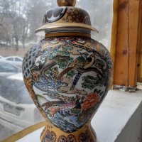 Голяма стара антикварна ваза Сатцума Satsuma рисувана релеф, снимка 1 - Антикварни и старинни предмети - 35141769