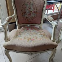 Комплект масив ретро кресла с маса антик бяло, снимка 3 - Столове - 40770522
