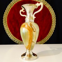 Посребрена ваза,амфора с оникс 15 см. , снимка 2 - Вази - 37783547