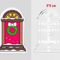 Врата с Коледен венец пластмасов резец форма фондан тесто бисквитки, снимка 1 - Форми - 26762465