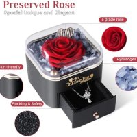 Нова Вечна Роза и Колие Уникален Романтичен Подарък за жена, снимка 4 - Бижутерийни комплекти - 43984253
