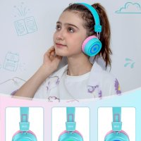 Детски Bluetooth слушалки RIYO с цветни LED светлини, ментово зелено, снимка 4 - Bluetooth слушалки - 43585178