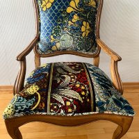Двойка антикварни кресла – Bohème, с копринен пачуърк, снимка 2 - Антикварни и старинни предмети - 43355977