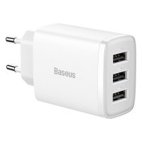 Зарядно за телефон, таблет и др. 3 USB изхода 17W Baseus CCXJ020102 Бяло Без кабел, снимка 1 - Друга електроника - 38623180