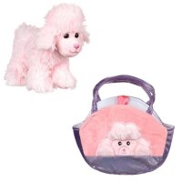 Плюшено розово куче пудел в лилава блестяща чанта, снимка 2 - Плюшени играчки - 39179215