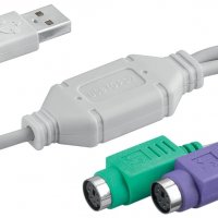 Кабел Преходник от USB порт към PS2 порт за мишка и клавиатура USB to 2xPS2 cable converter, снимка 1 - Кабели и адаптери - 34678502