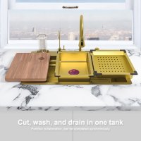 Висококачествена мултифункционална кухненска мивка в цвят злато, снимка 5 - Мивки - 40770604