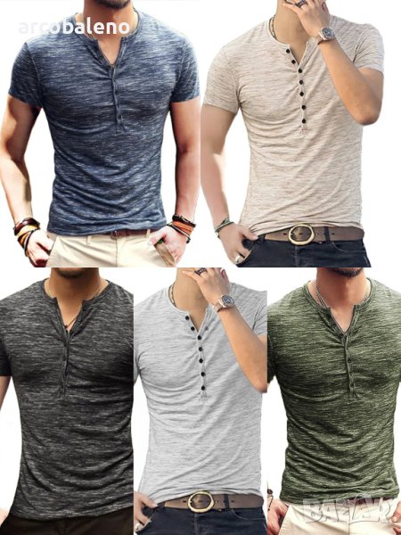 Лятна мъжка тениска с къс ръкав Henley, 5цвята, снимка 1