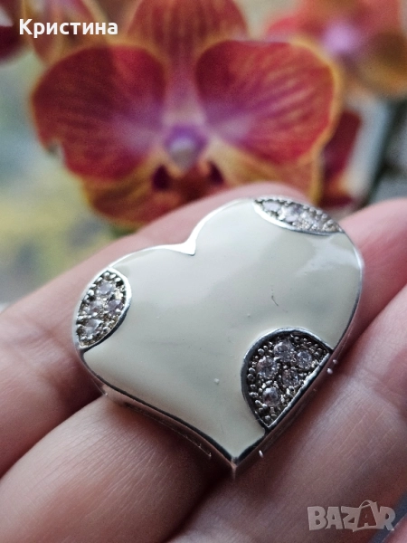 Сребърна висулка сърце с емайл, снимка 1