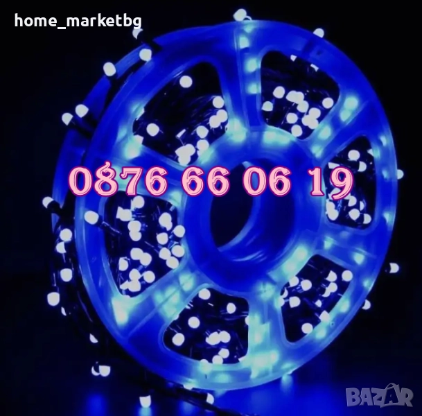 Коледни лампички 20 метра на макара, синя светлина, водоустойчиви, снимка 1