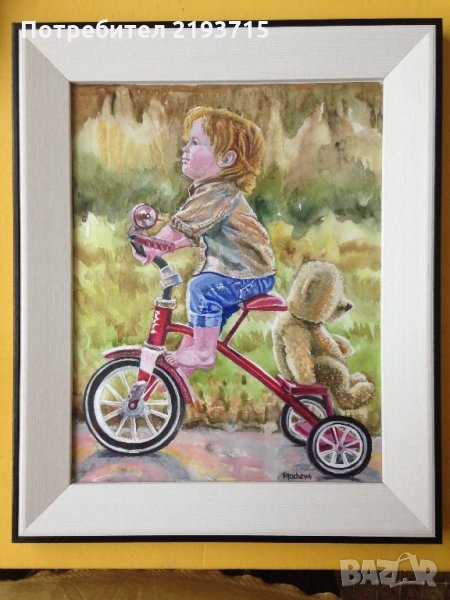 Момченце с колело и мече, снимка 1
