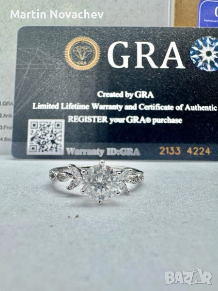 Сребърен пръстен с мойсанит (Диамант) 1 карат, снимка 1