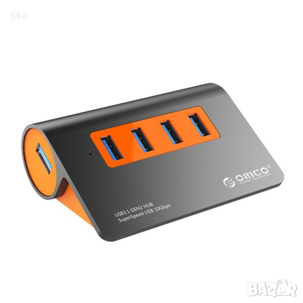 Orico хъб USB 3.1 Gen2 10Gbps HUB 4 port Alu Grey/Orange M3H4-G2-OG, снимка 1