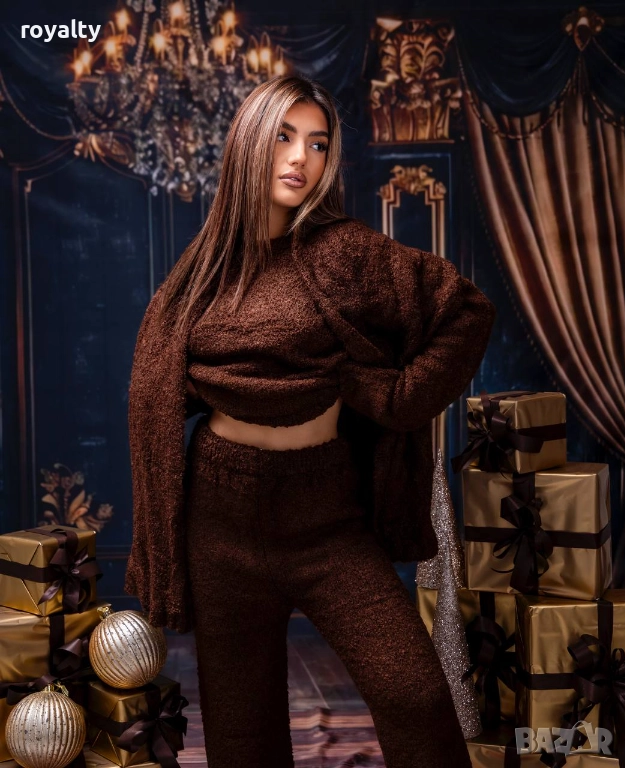 Стилен Кафяв Дамски Комплект и Шал , снимка 1