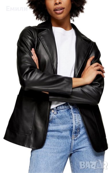 Topshop дамско кожено яке - блейзър в черен цвят р-р S (EU 36), снимка 1