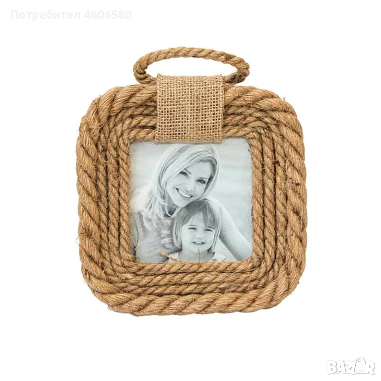 📸 Квадратна рамка за снимки с конопено въже 🌿, снимка 1