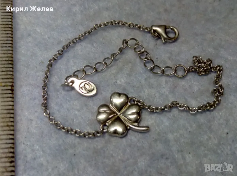 ФИНА СРЕБЪРНА ГРИВНА с ЧЕТИРИЛИСТНА ДЕТЕЛИНА СРЕБРО 925 с БЯЛА ПОЗЛАТА и МАРКИРОВКА ЛЕБЕД 49780, снимка 1