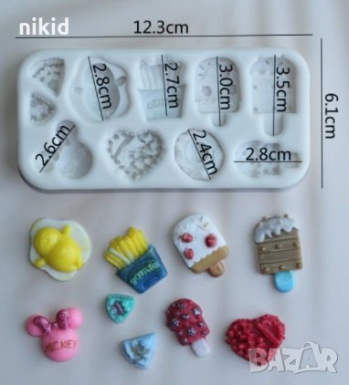 Микс 2 Мини Мики Маус Сърце картофи пица ескимо силиконов молд форма фондан смола, снимка 1