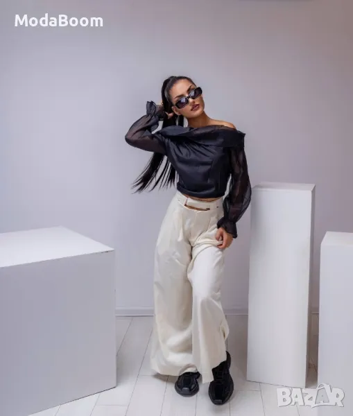 Широк бял дамски панталон , снимка 1