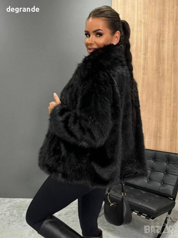 Дамско черно пухкаво палто, снимка 1