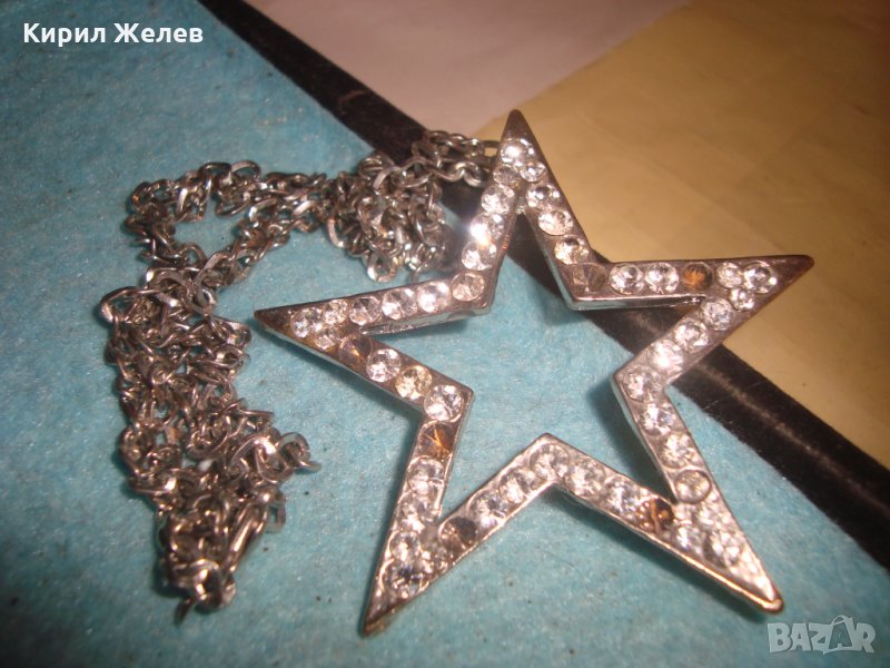 СТАР СРЕБРИСТ АРТ МЕДАЛЬОН - ЗВЕЗДА с ФАСЕТИРАНИ БЛЕСТЯЩИ КРИСТАЛИ 25194, снимка 1