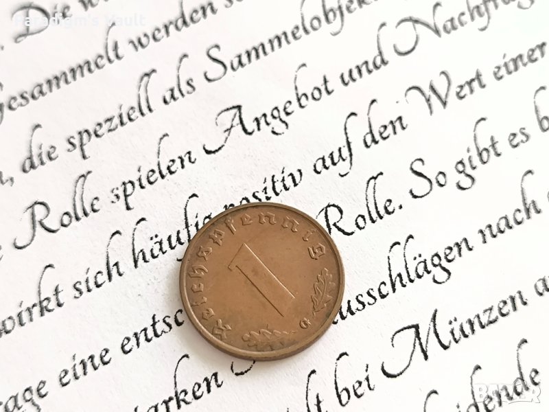 Монета - Трети райх - Германия - 1 пфениг | 1939г.; серия G, снимка 1