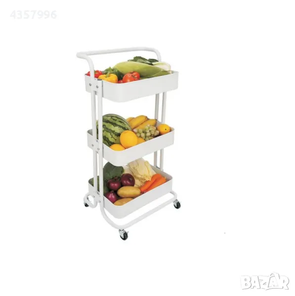 Количка за кухня, С колелца, Универсална, 3 рафта, Бял , снимка 1