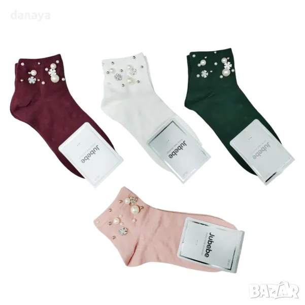 5614 Дамски чорапи с перли и цветя, 36-41 номер, снимка 1
