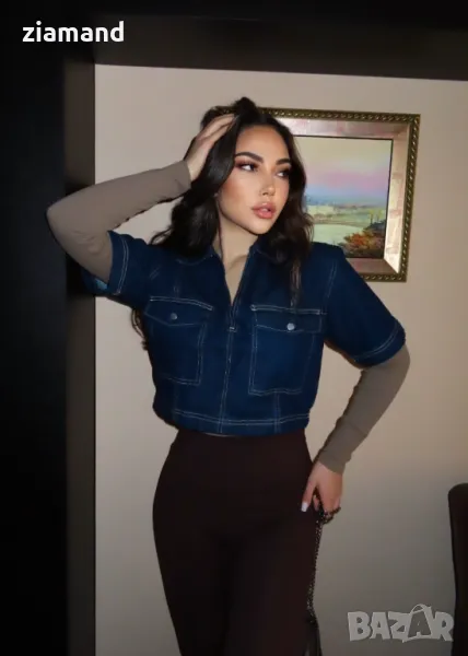 Дънкова блуза къс ръкав, снимка 1