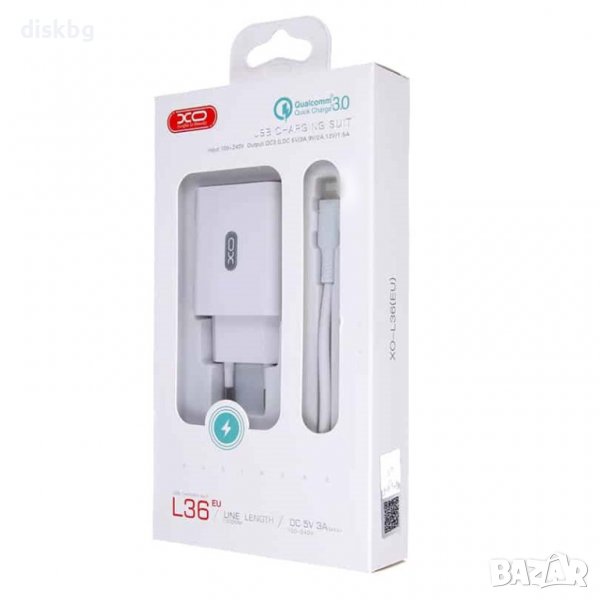 Ново зарядно за GSM от 220V на USB, 3А + Кабел Type-C, XO-L36, снимка 1