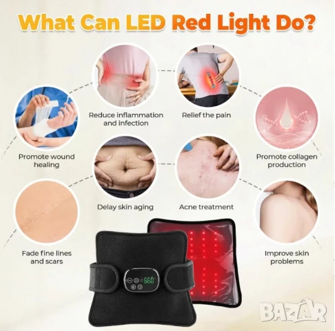 Безжичен LED Инфрачервен Масажор Червена Светлина Дълбоко Облекчаване Тяло Гръб Колене Стави Мускули, снимка 6 - Масажори - 50937975