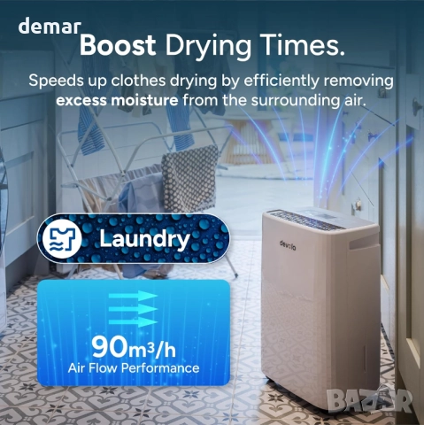 Devola 12 л/ден обезвлажнител и HEPA H13 пречиствател на въздух,DVH12L, снимка 6 - Влагоабсорбатори и влагоуловители - 52404484