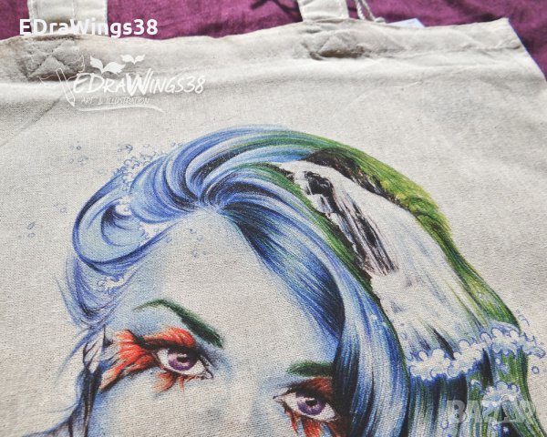 Текстилна чанта / торба за пазар с дълги дръжки "Вода", снимка 6 - Чанти - 28124064