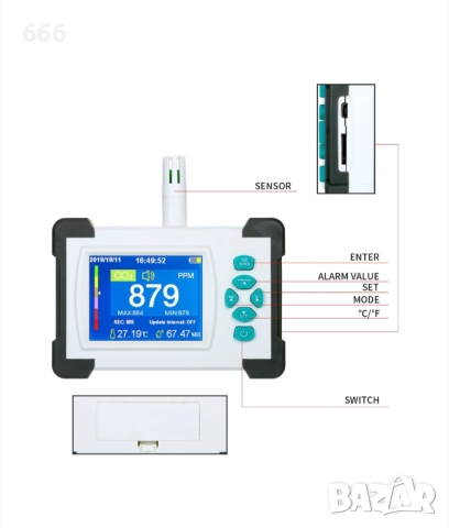 Детектор за въглероден диоксид co2, снимка 10 - Друга електроника - 52204738