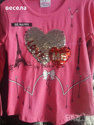 Туника блуза с дълъг ръкав има сърца и айфелова кула, снимка 4 - Детски комплекти - 33574388