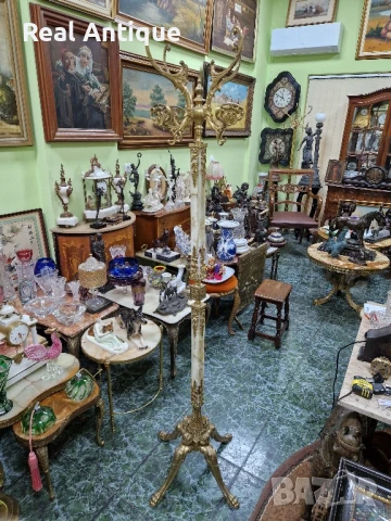 Уникална антикварна белгийска подова закачалка от бронз и оникс , снимка 2 - Антикварни и старинни предмети - 50644580