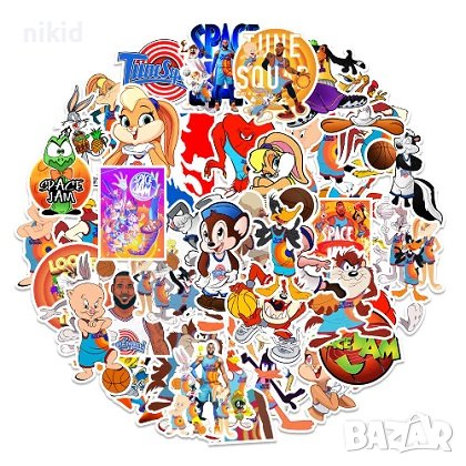 50 бр Space Jam Бъгс Бъни looney tunes самозалепващи лепенки стикери за украса
