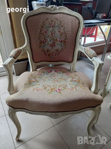 Комплект масив ретро кресла с маса антик бяло, снимка 3 - Столове - 40770522