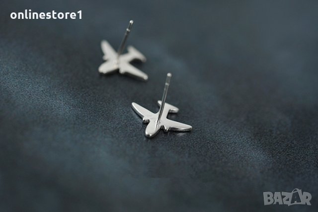 Сребърни Обеци Самолет - 925 печат сребро BT418, снимка 4 - Обеци - 28148616