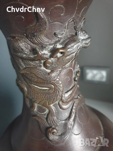 45см-4кг стара китайска бронзова ваза /голяма/фигурална/с дракони-птици, снимка 3 - Антикварни и старинни предмети - 52495668