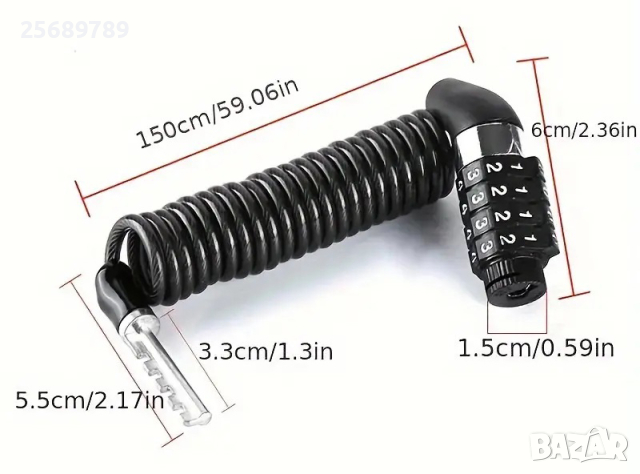 Заключващо устройство с код за колело, багаж, каска - 1.5 м, снимка 2 - Аксесоари за велосипеди - 44883248