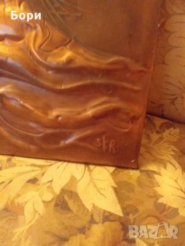 Медна картина кораб подписана-инициали, снимка 4 - Картини - 27570797