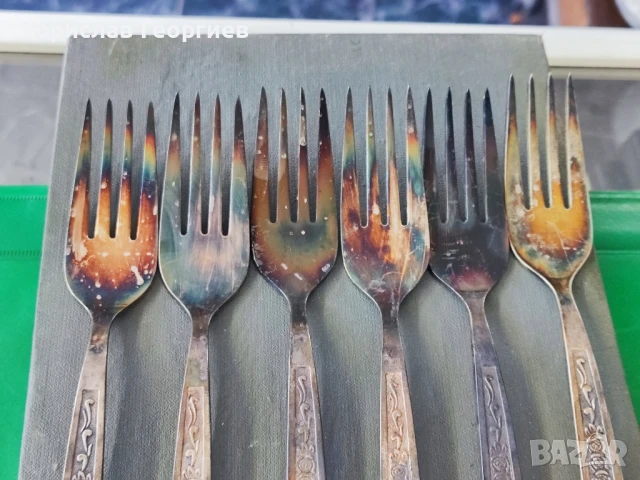 Руски посребрени вилици шест броя, снимка 2 - Прибори за хранене, готвене и сервиране - 51193667