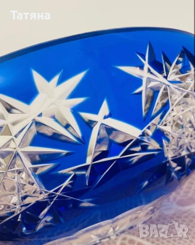 красива кобалтово синя кристална ваза Бохемия, снимка 7 - Вази - 53135785