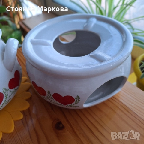 Керамичен комплект с нарисувани сърца, снимка 4 - Сервизи - 52637048