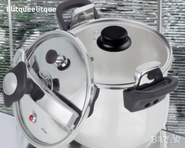 Тенджера под налягане Rosberg, 5л/7л/9л, Индукция, Неръждаема стомана, Стъклен и метален капак, снимка 6 - Съдове за готвене - 52241832