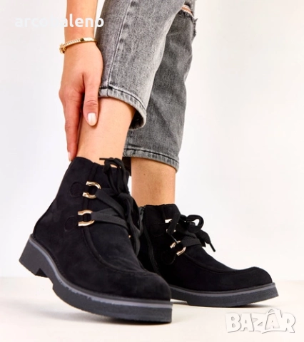 Дамски изолирани боти до глезена с декоративни връзки от Katrins, 2цвята , снимка 11 - Дамски боти - 52024199