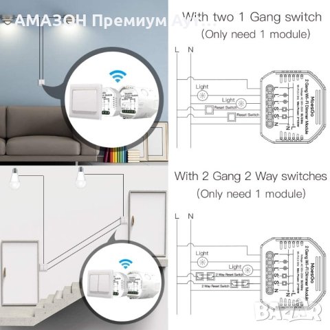 MoesGo WiFi Smart Alexa безжичен димерен превключвател,LED релеен модул,Smart Life/Tuya App, снимка 4 - Други - 40882085